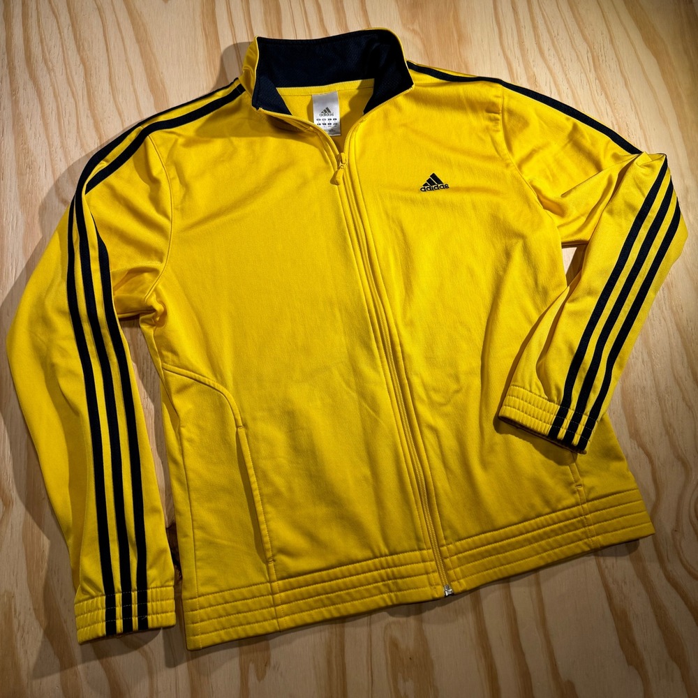 Adidas Men's Track Jacket Yellow Black 3-Stripe Embroidered Logo Full Zip Size L